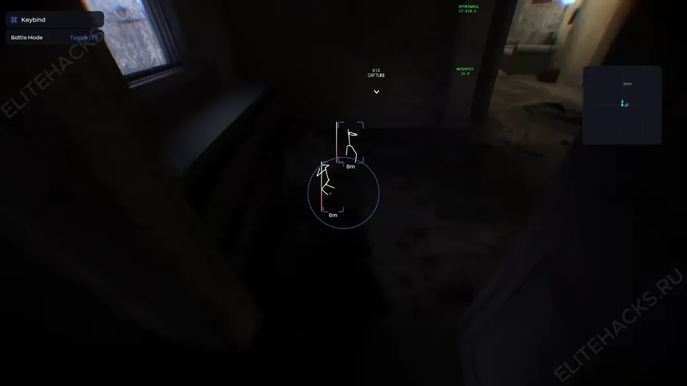 Bodycam night alley with ESP outlines on players through smoke.
